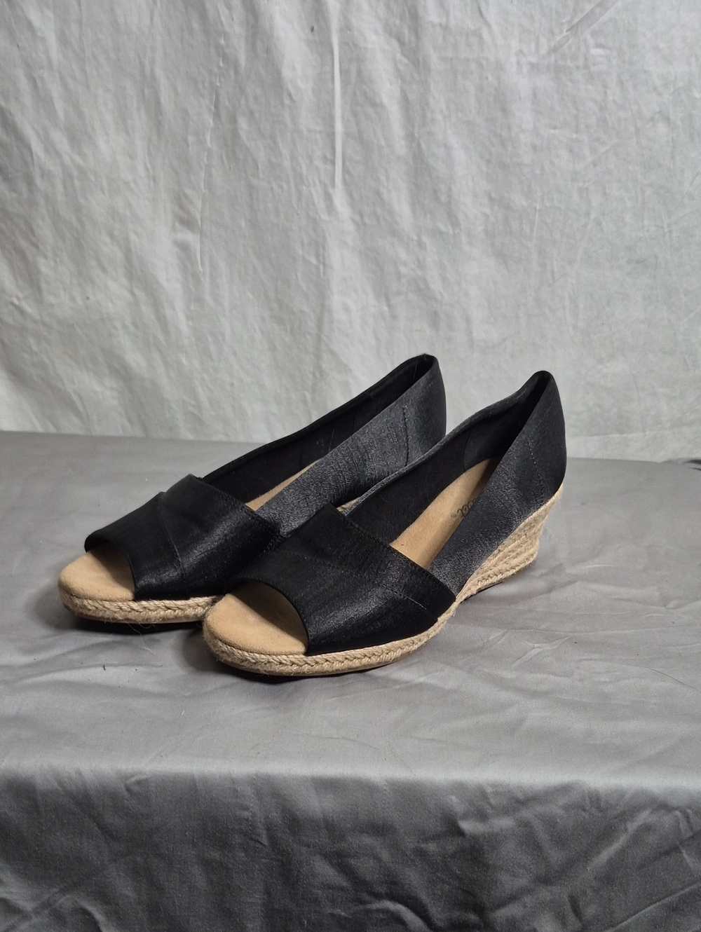 easy street Black Peep-Toe Espadrille Wedges